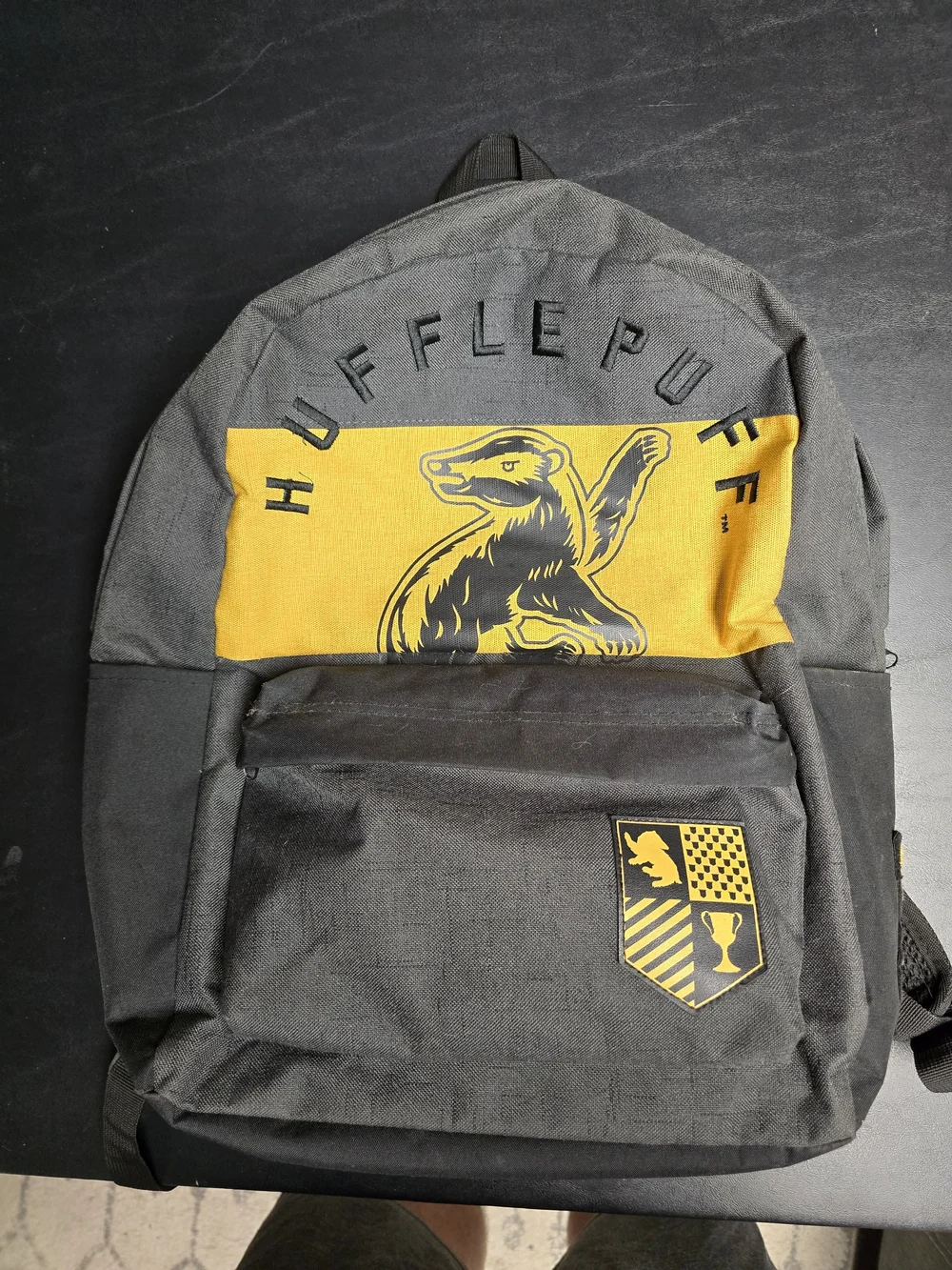 Harry Potter Hufflepuff House Crest Backpack Gray Yellow Bookbag